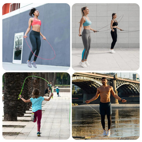 Two Pack Jump Rope For Fitness Beast Mode Speed Skipping Rope For Men Women And Kids Tangle Free PVC Long Jump Rope Set Adjustable Length Exercise Rope in use outdoors