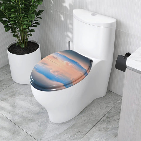 Sky Blue Elongated Toilet Seat Made From MDF Wood With Quiet Close And Quick Release Hinges No Fuss To Install And Clean Universal Fit