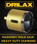 Drilax 2-inch diamond masonry hole saw with 3/8-inch shank, gold body and diamond segments, side view
