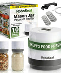 Cordless Mason Jar Vacuum Sealer With 10 Lids One Touch Auto Stop Rechargeable Food Preserver displayed with jars and box