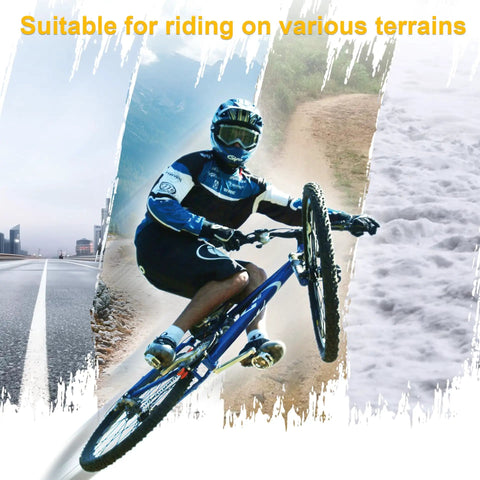 Cyclist on dirt path with 24x1.95 Folding Mountain Bike Tires With Levers And Liners Replacement MTB Tires For Off Road Riding Puncture Resistant Durable