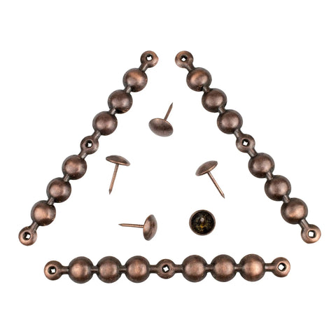 Premium Antique Copper Upholstery Tacks Killer Nailhead Trim Seven Sixteenths Inch Heads Five Eighths Inch Shanks robust strips and fasteners
