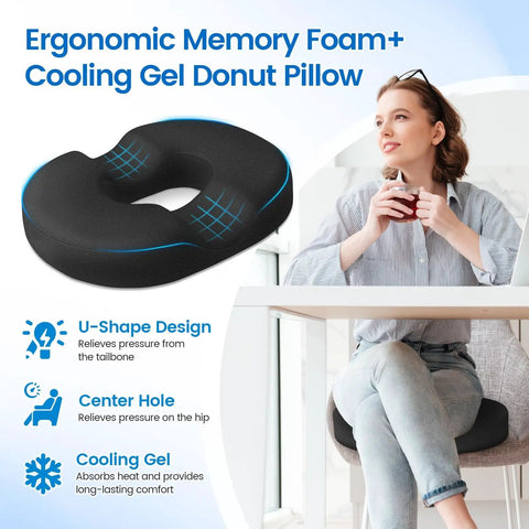 Donut Pillow Seat Cushion With Cooling Gel And Memory Foam Comfy Office And Home Chair Cushion For Tailbone Pain Relief Hemorrhoids
