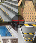 Heavy Duty Non Slip Traction Tape For Indoor Outdoor Stairs And Floors, Waterproof Yellow Caution Grip Tape, installed on various steps