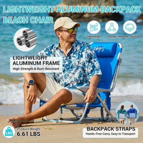 Adult Beach Chair Set With Adjustable Recline And Lay Flat Position Lightweight Foldable Aluminum Chairs With Backpack Straps