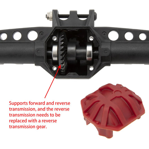 Rock Solid Front And Rear Portal Axle Kit For Axial Scx10 And Scx10 Ii RC Crawler with visible internal gears and red cover.