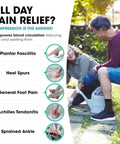 A man and woman outdoors, discussing ankle compression sleeve benefits for plantar fasciitis and sprained ankle relief.