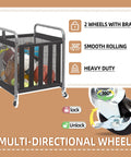 Ball Storage Bin Rolling Sports Cart With Durable Metal Frame Indoor Outdoor Gym Organizer showing wheels and lock features