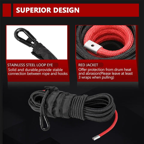 Heavy Duty Synthetic Winch Rope Three Eighths Inch By Eighty Five Feet With Winch Jacket Rope And Sleeve Protection, 26000 Lbs Break Strength