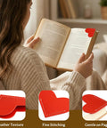 Handcrafted Leather Heart Page Corner Bookmarks For Women Teachers Soft Pu Leather With Clean Stitching Durable Reading Tools in use.