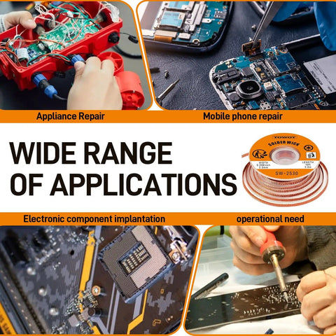 Pro Grade Desoldering Wick And No Clean Flux Paste Kit For Electronics Repair, used in appliance and mobile phone repair
