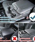 Dodge Ram Center Console Hanging Organizer Box For 2013-2024 Ram 1500 Classic And 2013-2026 Ram 2500 3500 Jump Seat Fits Armrest Cup Holder Expander Storage Tray in various installation views.