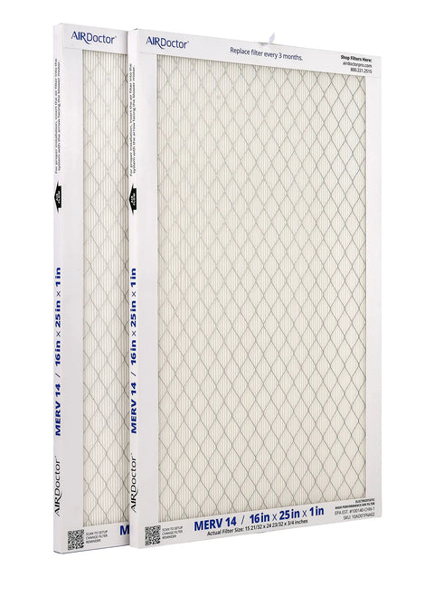 MERV 14 Pleated HVAC Filter Includes 2 Filters Per Pack Captures 96% Of Pollutants From 1 To 3 Microns, front view