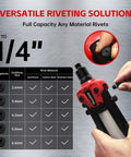 Hands using Beefy One Quarter Inch Rivet Gun Kit With 230 Rivets And Five Drill Bits Thirteen Inch Two Handed Riveter Tool for 1/4 inch rivets