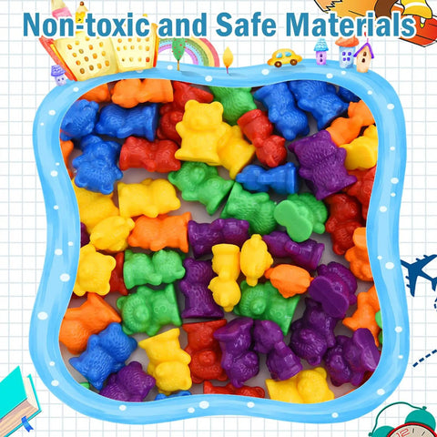 Hella Cool Big Time 120 Piece Math Manipulatives Counting Bear Set With Vibrant Six Color Blocks, featuring non-toxic plastic counting bears