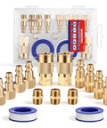 Pro Grade 16 Piece One Quarter Inch NPT Air Hose Fitting Kit with Storage Case, Quick Connect Brass Couplers and Plugs Displayed