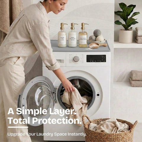 Moonstone Grey 2 Pack Washer And Dryer Top Cover Protectors 25 By 25 Inches Waterproof Silicone Dust Guards on washing machine
