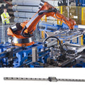 Black Linear Rail Guide 12mm Wide 550mm Length Miniature Precision Linear Motion System with robotic arm in factory setting.