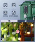 Outdoor Power Stake Timer With Six Grounded Outlets, weatherproof design, showing controls and dusk to dawn light settings