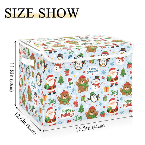 Heavy Duty Foldable Storage Bin With Secure Lid And Easy Grip Handles Built Tough Hollow Frame Collapses Flat, 16.5x12.6x11.8 in, festive design.