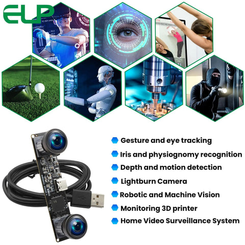 Dual Lens Global Shutter USB Camera Module For PC 4MP HD 3200X1200 MJPEG At 60FPS Wide 120 Degree Field Of View 3D Stereo Interchangeable M9 Mount Low Distortion Sensor For High Speed Motion