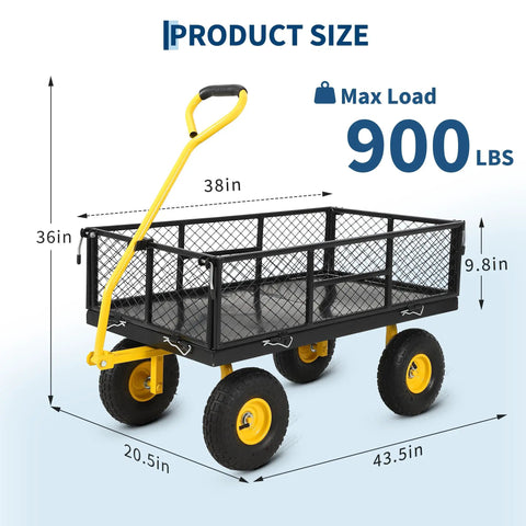 Dimensions of 900 Lbs Heavy Duty Steel Garden Cart With 180 Degree Rotating Handle Removable Mesh Sides
