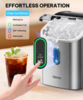 Snappy Countertop Nugget Ice Maker With SelfClean Tech, showing controls and ice, ideal for quick beverage chilling.