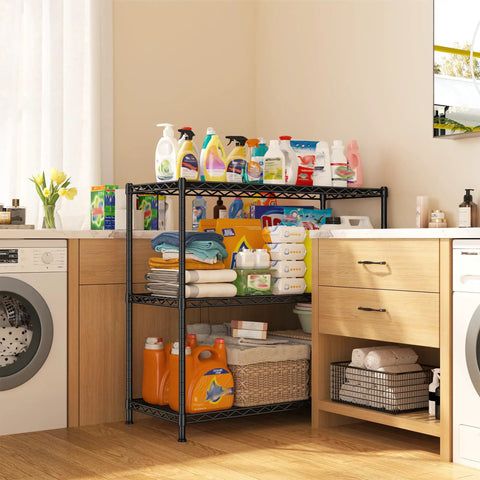 Hella Sturdy Three Tier Metal Shelving Rack Adjustable Heavy Duty Storage Unit Holds 468 Pounds Keep Your Spot Tidy Smart Organizer For Kitchen Pantry Laundry Garage Compact Corner