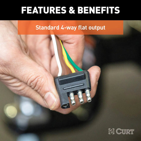 Trailer Side 4 Pin Flat Wiring Harness With 12 Inch Wires For Plug In Like A Pro And Reliable Trailer Lighting Connection Ergonomic Grip For Quick Hassle Free Towing Or Hookups. close-up of 4-way flat trailer connector with color-coded wires