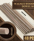 Top Shelf 48 Pack Walnut Dowel Rods 1/4 By 12 Inch Hardwood Sticks for no drama DIY crafts, neatly arranged.