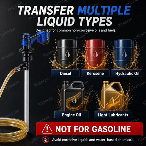 Cordless Electric Oil Drum Pump With 92cm Stainless Steel Tube And Long Hose For Diesel Fuel Transfer Brushless Motor High Flow Rate Fast Transfer Jobsite Convenience Heavy Duty Battery Operated Portable