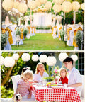 80 Piece White Paper Lanterns Set For Ceiling Hanging Decor Five Sizes create ambiance at events and gatherings.