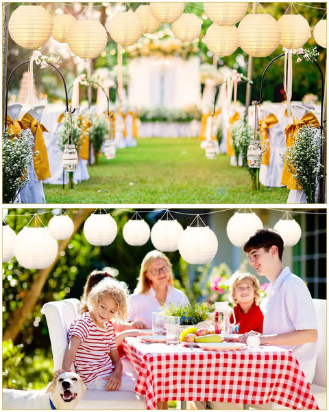 80 Piece White Paper Lanterns Set For Ceiling Hanging Decor Five Sizes create ambiance at events and gatherings.