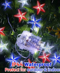 Red White Blue Patriotic String Lights 16Ft 50 LED Battery Operated With Timer And Remote for indoor outdoor use, in rain
