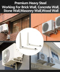 Beefy Outdoor Split AC Mount Bracket installed on various wall types, showcasing compatibility with 7000-18000 BTU units.