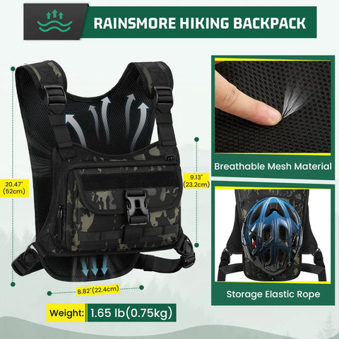 Hydration Vest With 2L Water Bladder, Adjustable Straps, Chest Pack For Running And Hiking, featuring breathable material and storage.