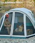 Six Person Family Camping Tent With Screen Porch Weatherproof All Season Large Cabin Style Shelter set up outdoors