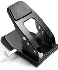 Black 2 Hole Padded Punch For Office Use, Medium Duty, 50 Sheet Capacity, with ergonomic handles and adjustable paper guide