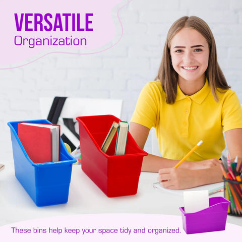 Rainbow Set Of Six Solid Plastic Book And Binder Holders For Classroom And Office Vertical File Bins No Fuss Desk Organizers Campus Setup Essentials Everyday Carry