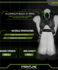 Back view of Fall Protection Vest Style Elite Harness With Aluminum Hardware Quick Adjust XL-2XL, showing materials and specs