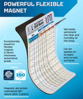 Heavy Duty Magnetic Drill Guide Poster Featuring Inch Tap And Clearance Sizes With Hassle Free Decimal Swaps Quick Reference Sheet displaying drill sizes and magnet details.