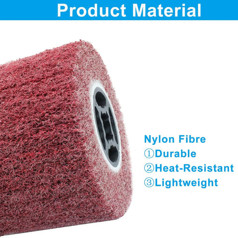 60 Grit Surface Conditioning Drum Non Woven Nylon Wheel For Wood And Metal Polishing, side view showing durable red nylon