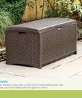 Beefy 99 Gallon Outdoor Wicker Resin Storage Chest With Easy Grip Handles For Patio Garden Garage Or Pool All Weather Mocha