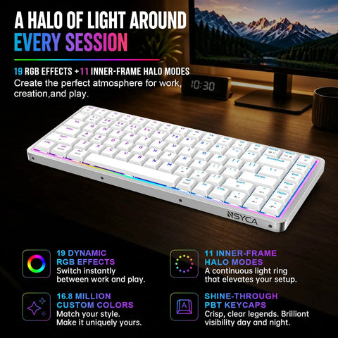 Low-Profile 75 Mechanical Keyboard With Aluminum Frame And Hot-Swappable Switches showcasing RGB effects and PBT keycaps.