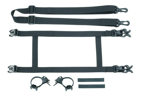 Mounting straps and buckles for FrontLoader 8L Waterproof Handlebar Bag for Bikepacking and Camping, showing attachment hardware.