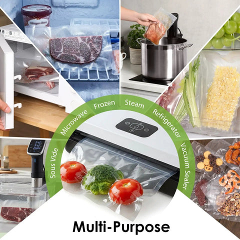 Six Times Fresher Meals With 200 Count 8x12 Inch Vacuum Sealer Bags in kitchen use scenarios, including sous vide and refrigerator storage