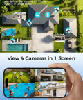 Solar Wireless Outdoor Security Camera Kit For Home, 4MP System With Local 64GB Storage Expandable To 512GB monitoring yard and pool