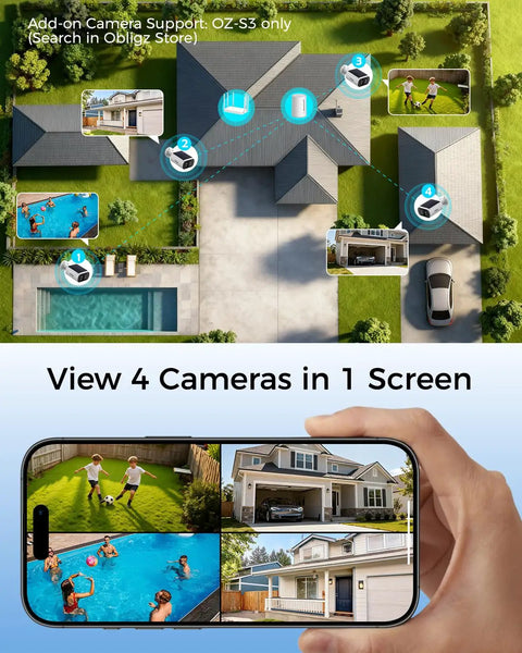 Solar Wireless Outdoor Security Camera Kit For Home, 4MP System With Local 64GB Storage Expandable To 512GB monitoring yard and pool