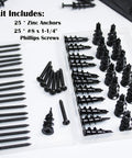 Fifty Pieces Size 8 Self Drilling Drywall Anchors And Screws Kit includes 25 heavy duty hollow sheetrock anchors and screws.