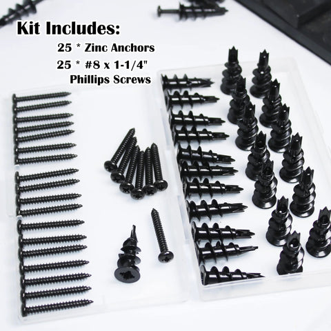 Fifty Pieces Size 8 Self Drilling Drywall Anchors And Screws Kit includes 25 heavy duty hollow sheetrock anchors and screws.